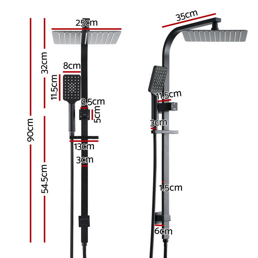 DS NA 10'' Rain Shower Head Set Handheld Square High Pressure Black