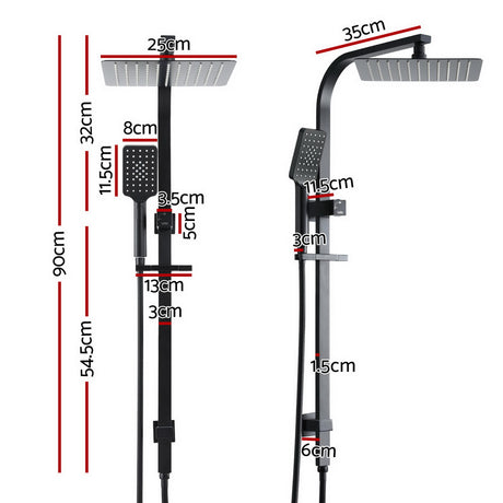 DS NA 10'' Rain Shower Head Set Handheld Square High Pressure Black
