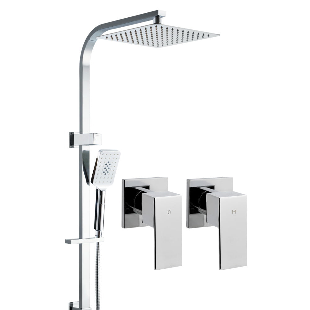 DS NA WELS 10'' Rain Shower Head Taps Round Handheld High Pressure Wall Chrome