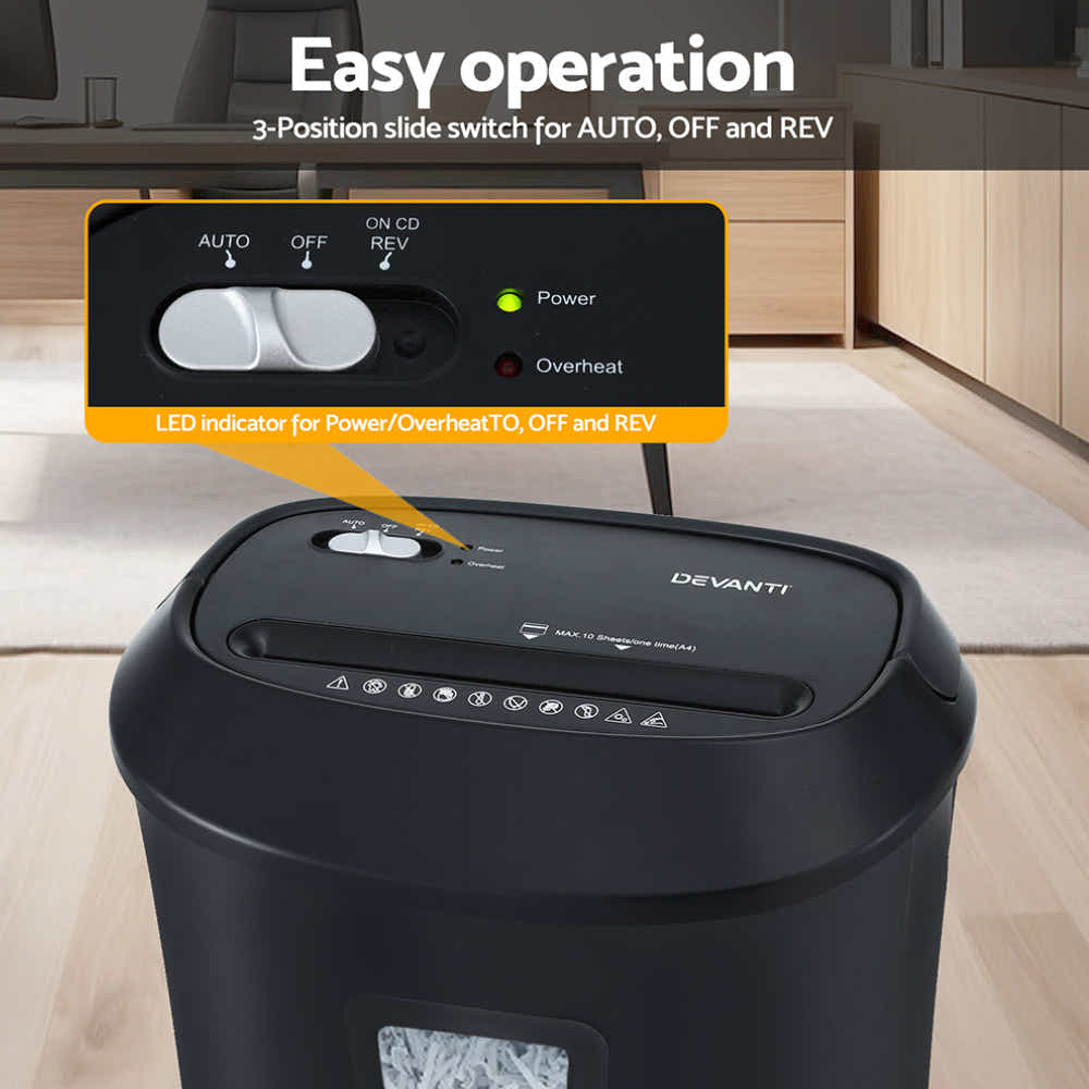 DS NA Devanti Electric Paper Shredder for Home Office 10 A4 Paper Sheet