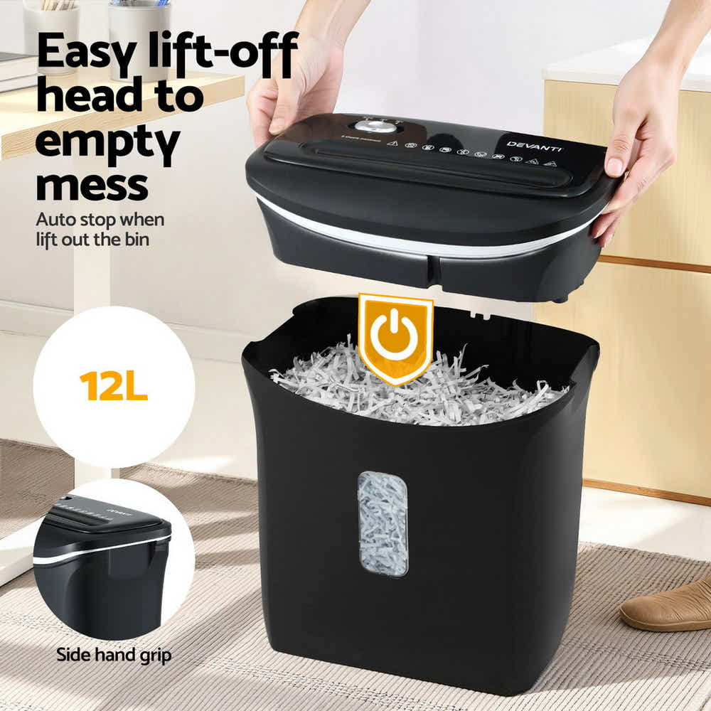 DS NA Devanti 12L Cross-Cut Shredder 8-Sheet Paper Home Office Credit Card