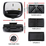 DS NA Devanti 3-in-1 Sandwich Press Waffle Maker Panini Press Grill 850W