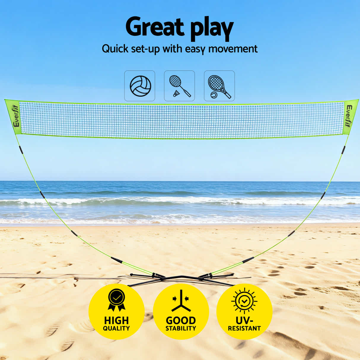 DS NA Everfit 3M Badminton Tennis Net Portable Volleyball Kit Yellow