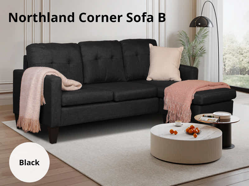 Northland Linen Sofa With Ottoman - Black