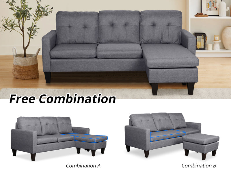 Northland Linen Sofa With Ottoman - Grey
