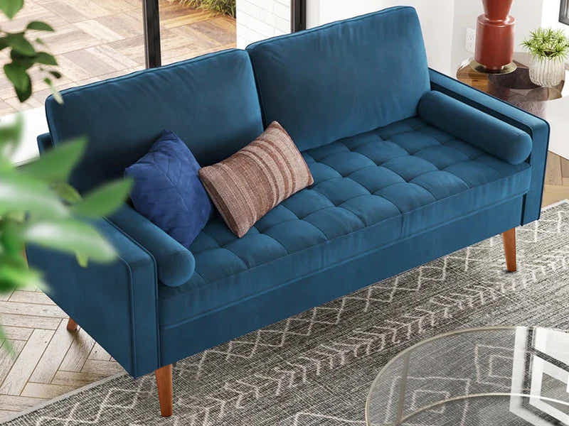 Gyllene 2-Seater Velvet Sofa - Blue