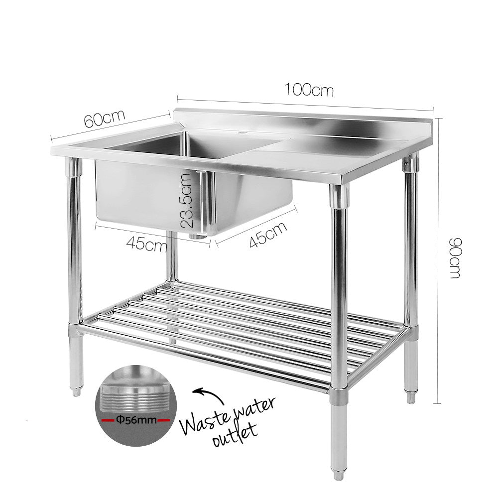 T Cefito 100x60cm Stainless Steel Sink Bench Kitchen 304