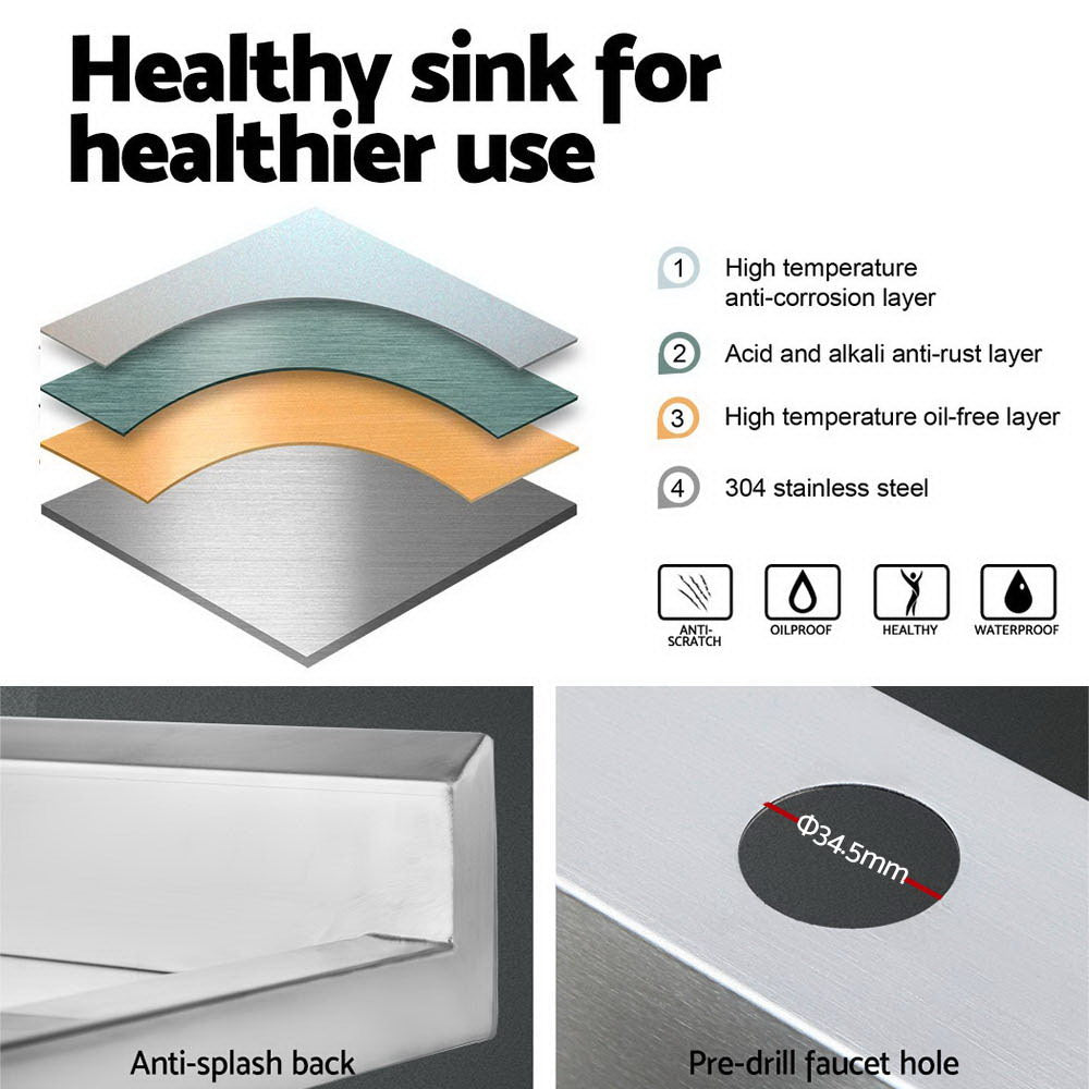 T Cefito 100x60cm Stainless Steel Sink Bench Kitchen 304