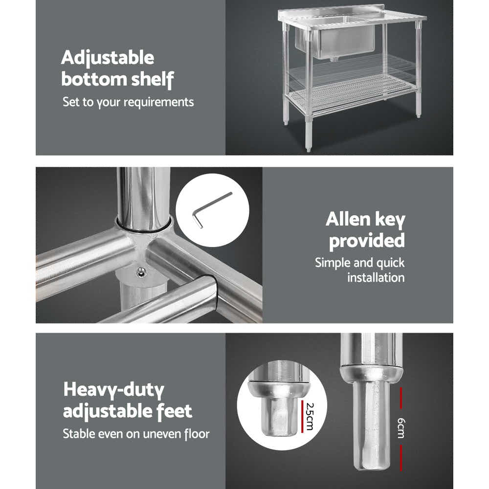 Cefito Stainless Steel Kitchen Sink Bench - 100x60 cm