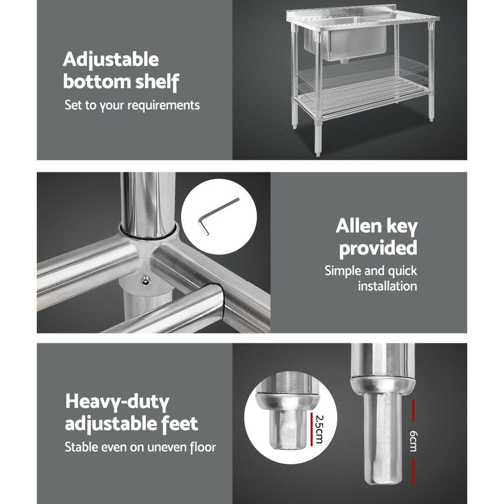 T Cefito 100x60cm Stainless Steel Sink Bench Kitchen 304