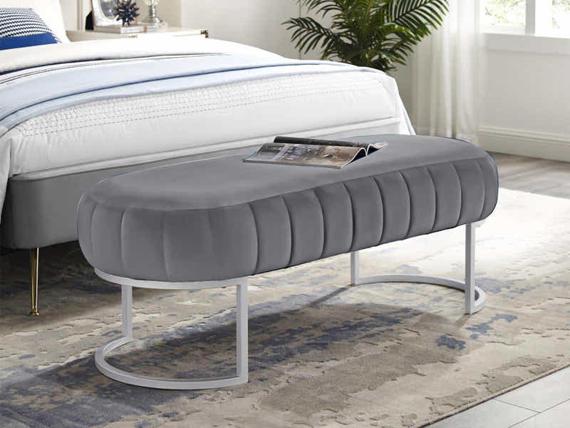 Lunare Velvet Ottoman Bench - Grey