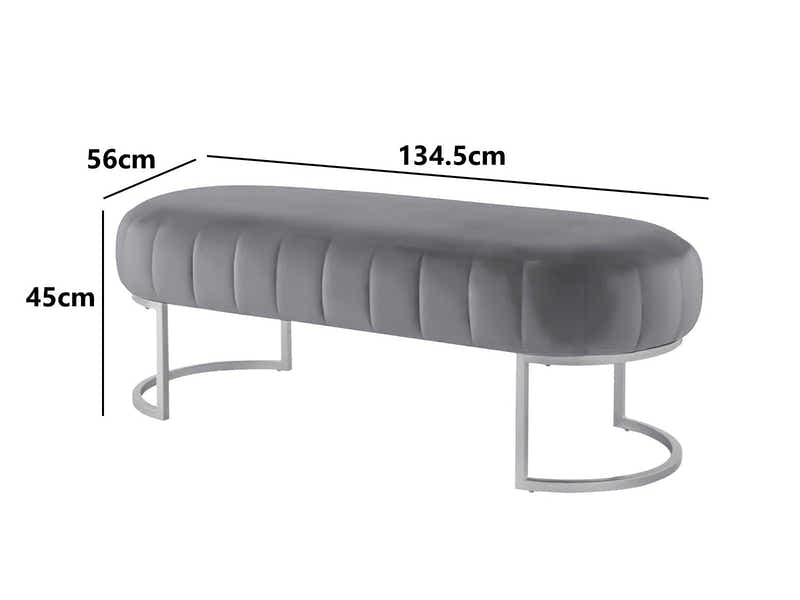 Lunare Velvet Ottoman Bench - Grey