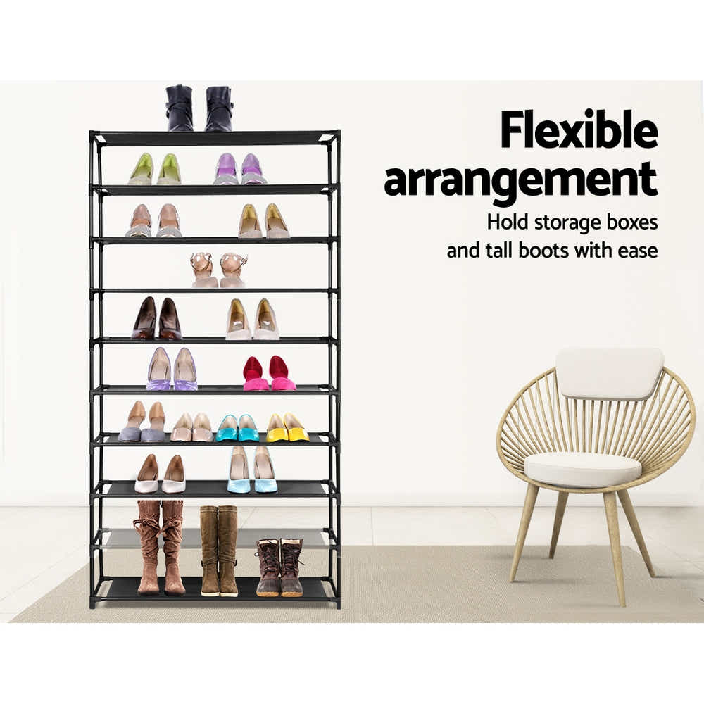 Shoe Rack Cabinet Stackable 50 Pairs 10-Tier Black