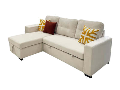 Pull Out Sofa Bed with Side Storage - Beige