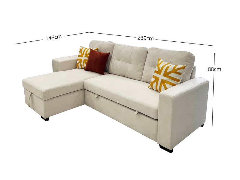 Pull Out Sofa Bed with Side Storage - Beige