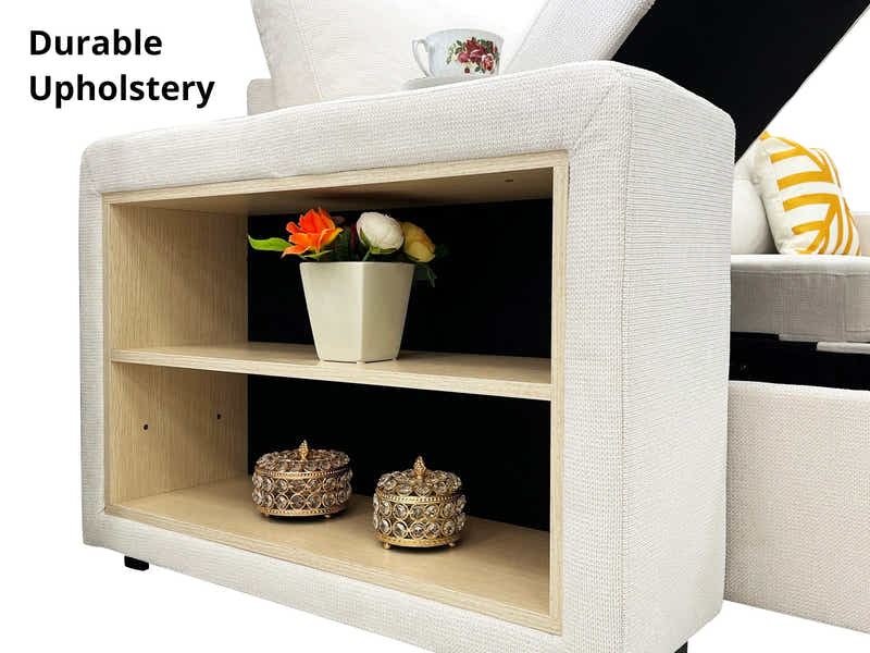 Pull Out Sofa Bed with Side Storage - Beige