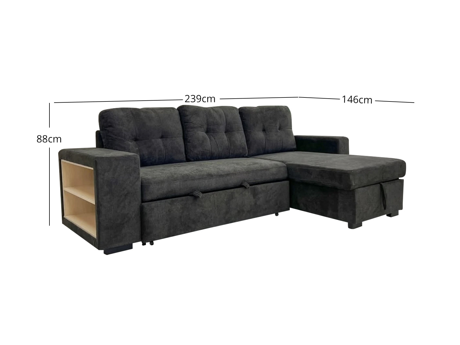 DS Side storage sofa bed black