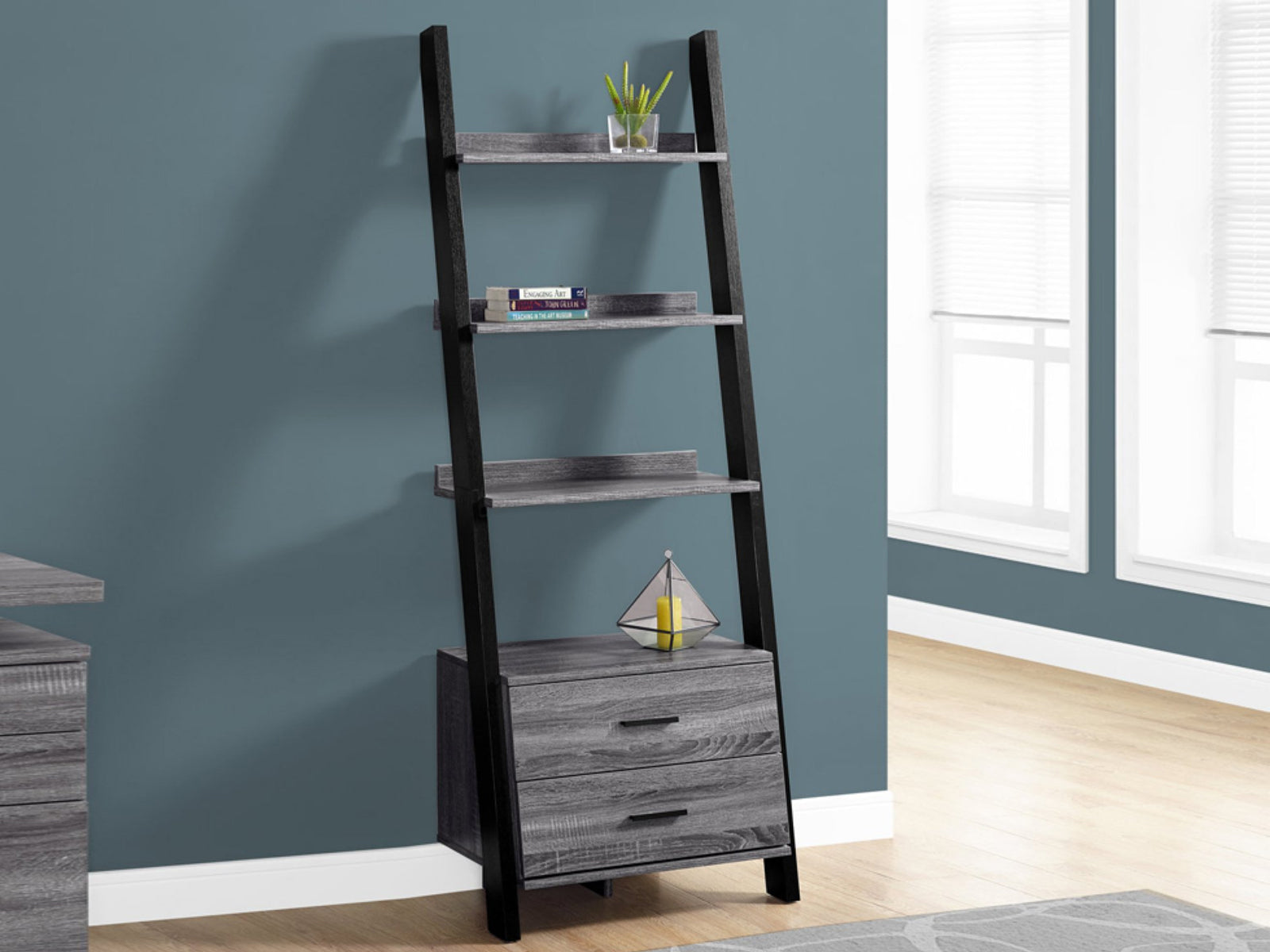 Hollow Core Ladder Bookcase Dark Grey