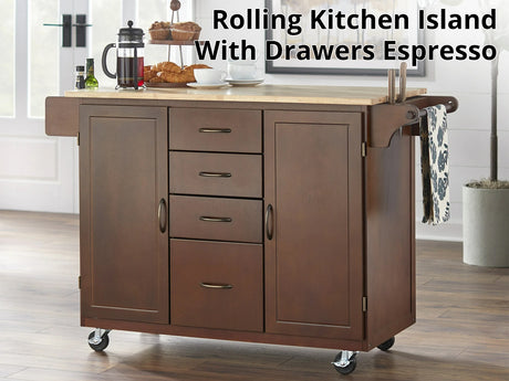 Rolling Kitchen Trolley Island  With Drawers Espresso