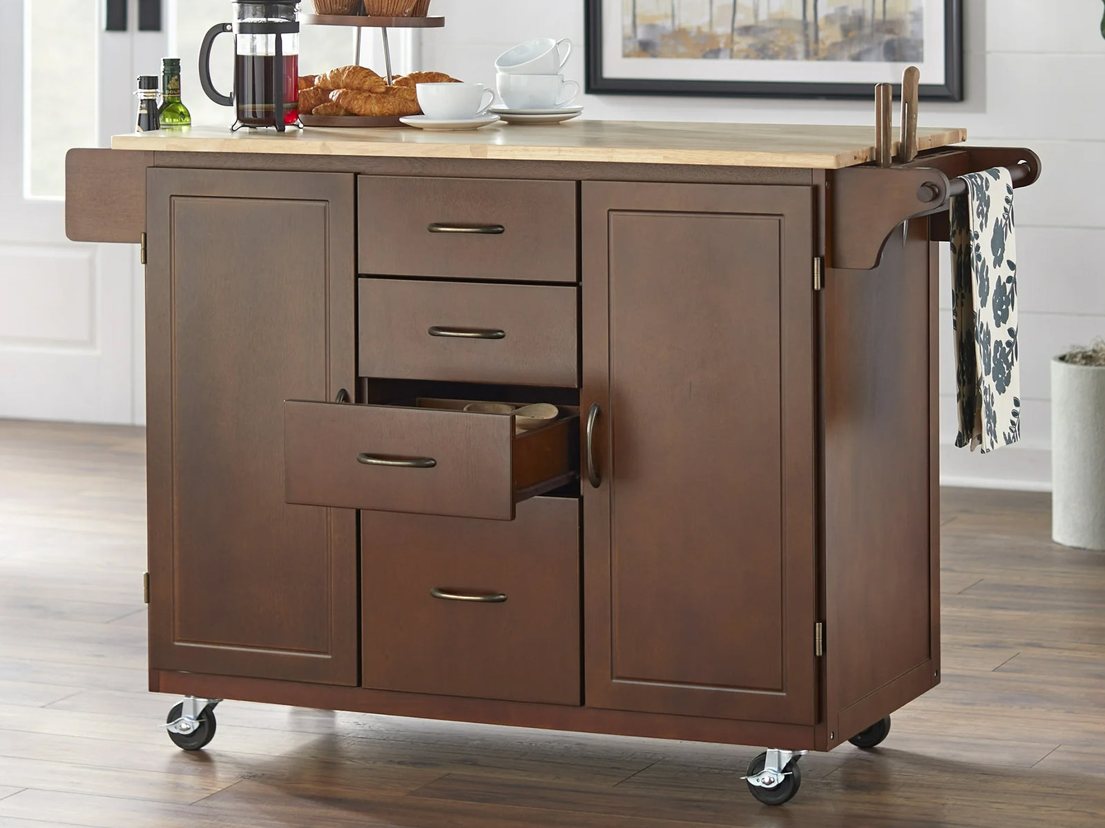 Rolling Kitchen Trolley Island  With Drawers Espresso