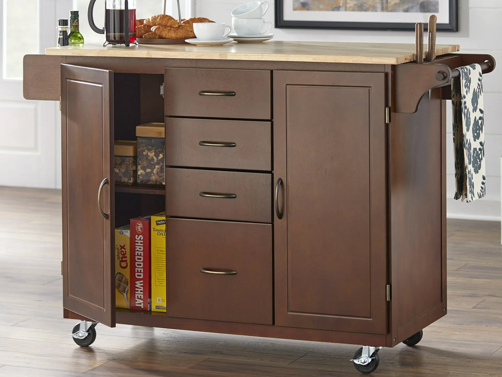 Rolling Kitchen Trolley Island  With Drawers Espresso
