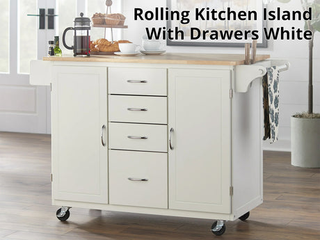 Rolling Kitchen Trolley Island With Drawers White