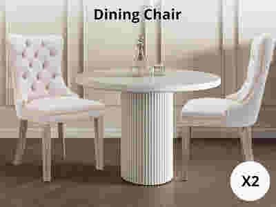 White Velvet Dining Chair with Gold Accents - Set of 2