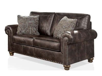 Nailhead PU Loveseat Sofa Brown