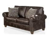 Nailhead PU Loveseat Sofa Brown
