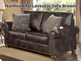 Nailhead PU Loveseat Sofa Brown