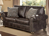 Nailhead PU Loveseat Sofa Brown