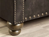 Nailhead PU Loveseat Sofa Brown