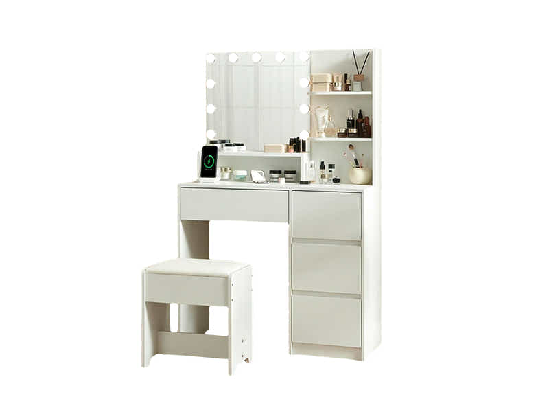 Makeup Vanity Desk Set with Mirror & Light - White