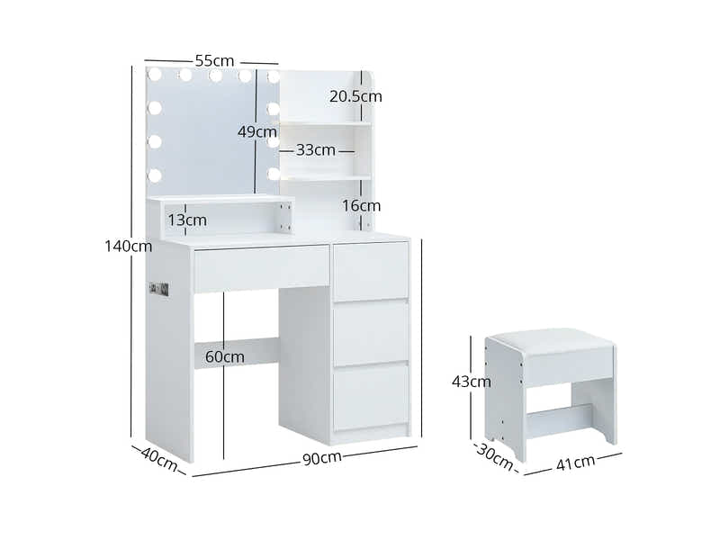 Makeup Vanity Desk Set with Mirror & Light - White