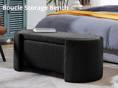 Boucle Storage Bench Black