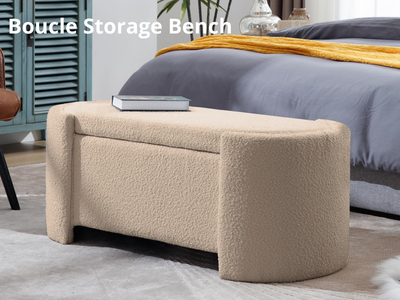 Boucle Storage Bench Brown
