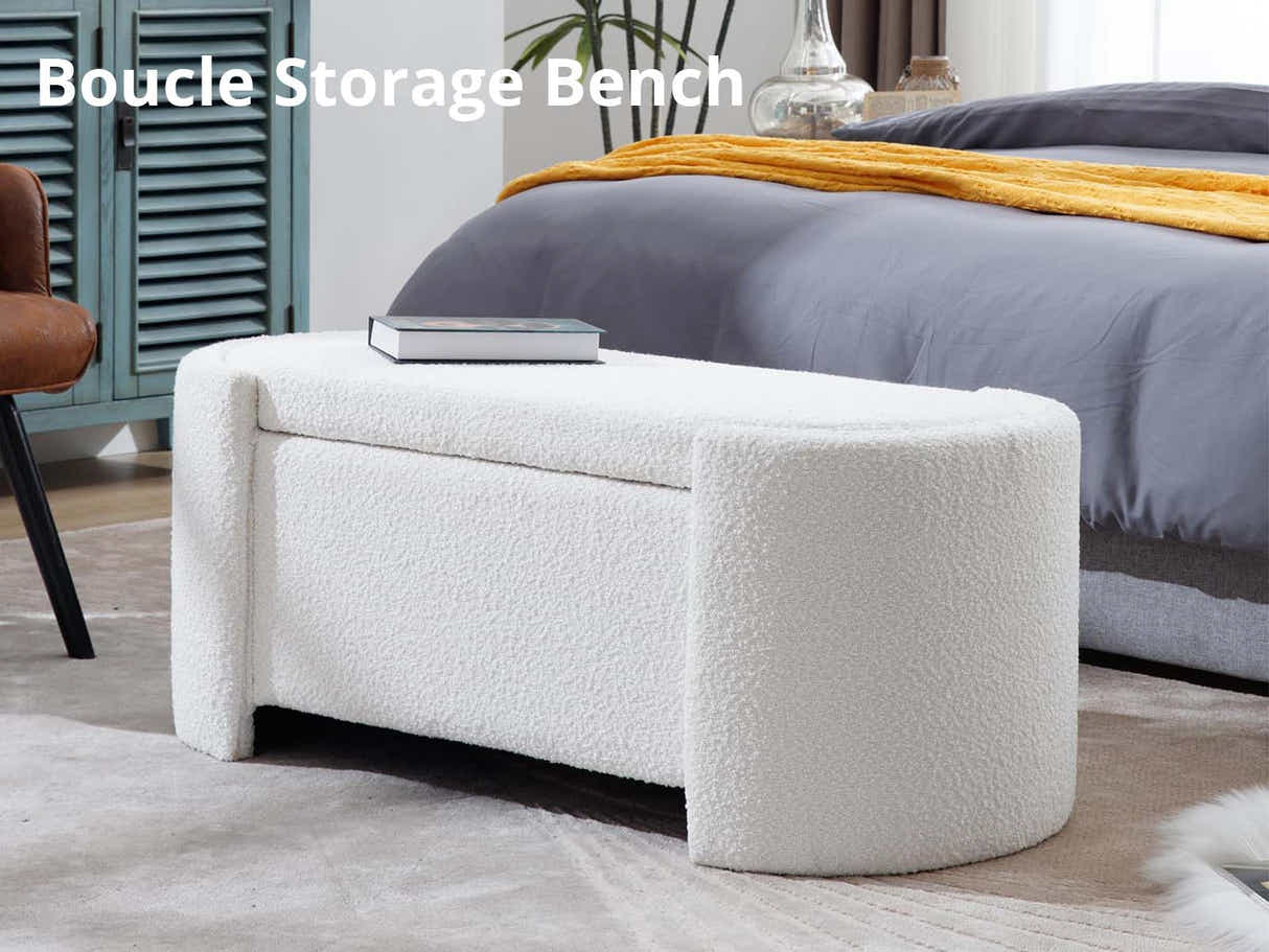 Boucle Storage Bench White