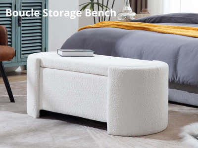 Boucle Storage Bench White