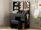 Makeup Vanity Desk Set with Mirror & Light - Black