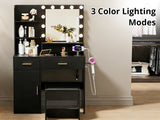Makeup Vanity Desk Set with Mirror & Light - Black