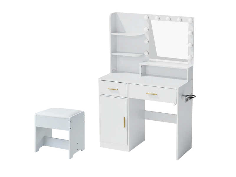 Makeup Vanity Desk Set with Mirror & Light - White