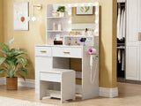 Makeup Vanity Desk Set with Mirror & Light - White