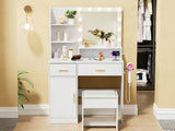 Makeup Vanity Desk Set with Mirror & Light - White