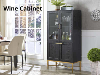 Wine Cabinet with Glass Door - Black
