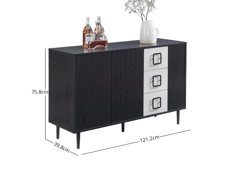 3-Door Black Sideboard - 121 cm