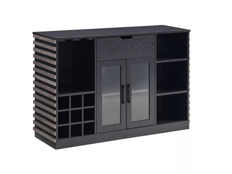 Modern Wine Cabinet with Slat Design - Grey