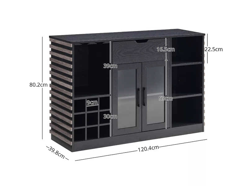 Modern Wine Cabinet with Slat Design - Grey