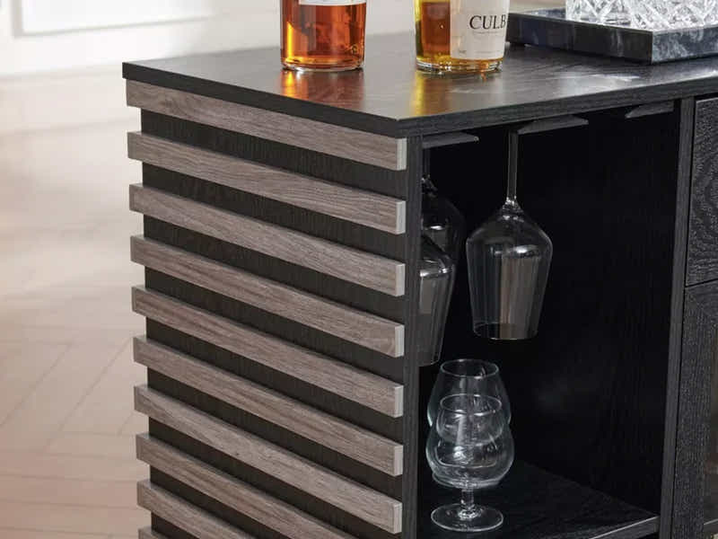 Modern Wine Cabinet with Slat Design - Grey