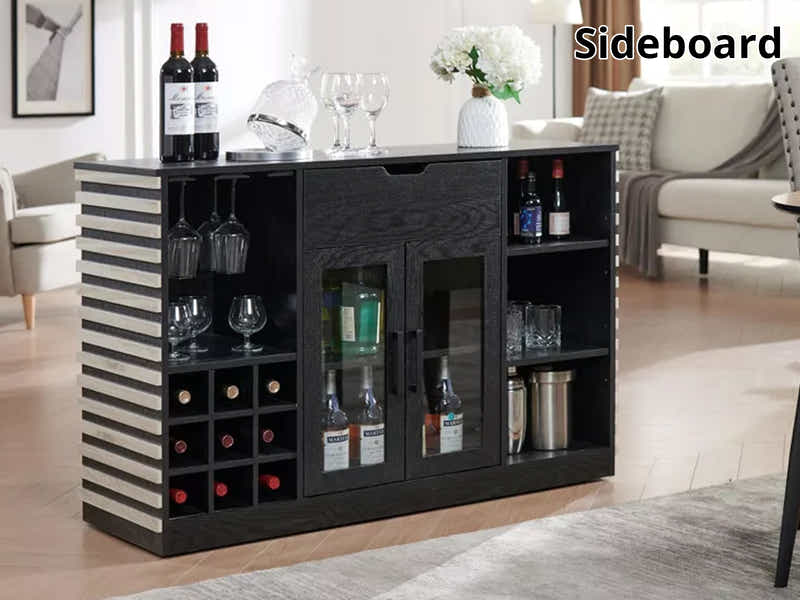 Modern Wine Cabinet with Slat Design - White