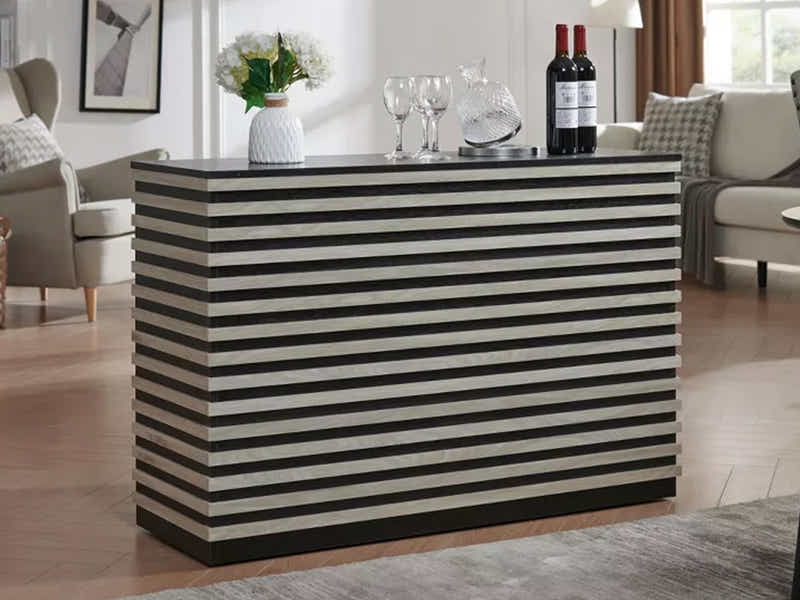 Modern Wine Cabinet with Slat Design - White